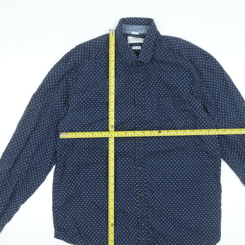 s.Oliver Men's Blue Geometric Long Sleeve Button-Up Shirt XL