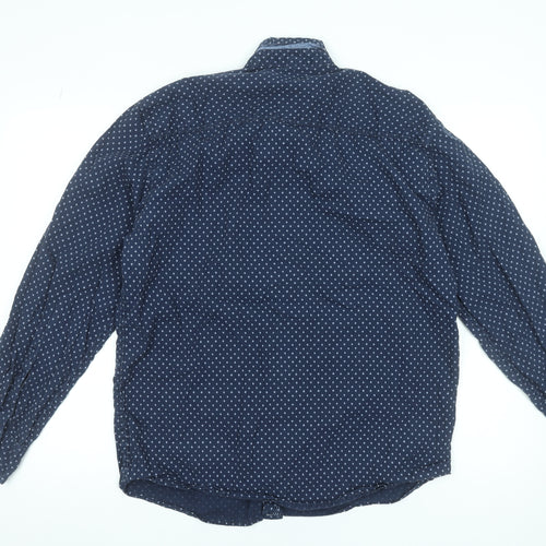 s.Oliver Men's Blue Geometric Long Sleeve Button-Up Shirt XL