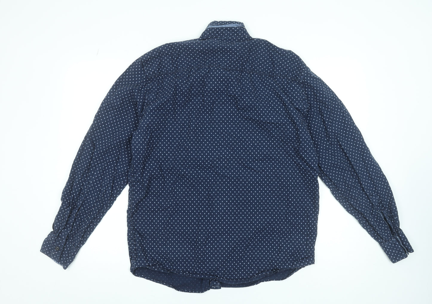 s.Oliver Men's Blue Geometric Long Sleeve Button-Up Shirt XL