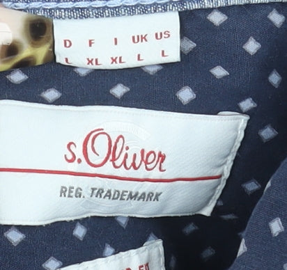 s.Oliver Men's Blue Geometric Long Sleeve Button-Up Shirt XL