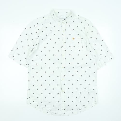Farah Men's White Polka Dot Short Sleeve Cotton Button-Up Shirt - L