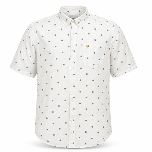 Farah Men's White Polka Dot Short Sleeve Cotton Button-Up Shirt - L