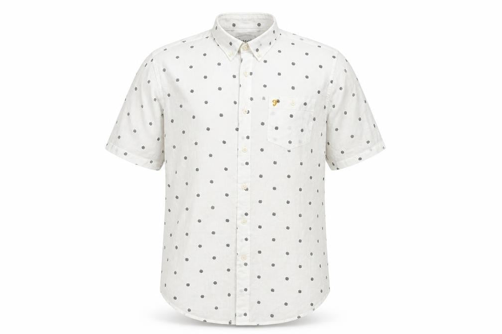 Farah Men's White Polka Dot Short Sleeve Cotton Button-Up Shirt - L