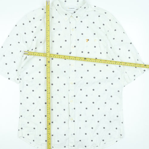 Farah Men's White Polka Dot Short Sleeve Cotton Button-Up Shirt - L