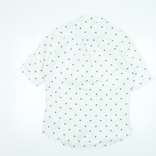 Farah Men's White Polka Dot Short Sleeve Cotton Button-Up Shirt - L
