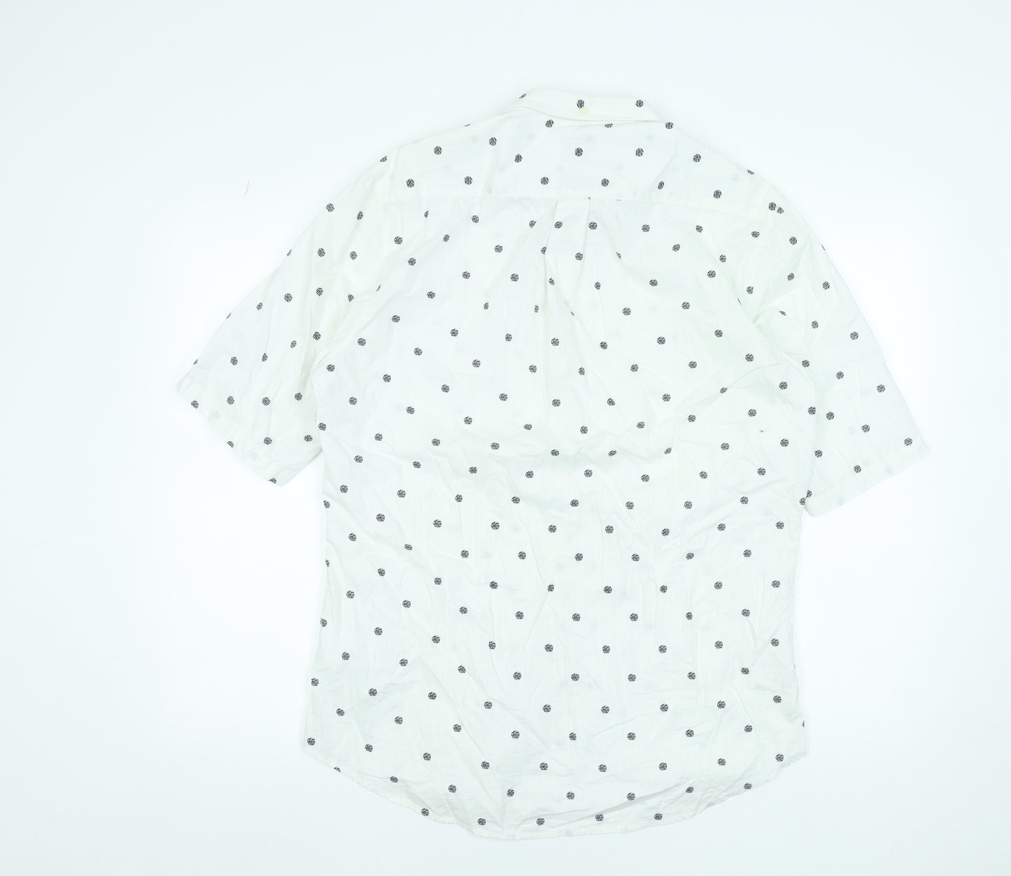 Farah Men's White Polka Dot Short Sleeve Cotton Button-Up Shirt - L