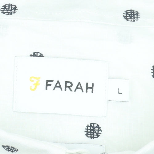 Farah Men's White Polka Dot Short Sleeve Cotton Button-Up Shirt - L