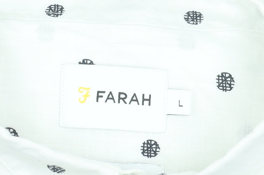 Farah Men's White Polka Dot Short Sleeve Cotton Button-Up Shirt - L