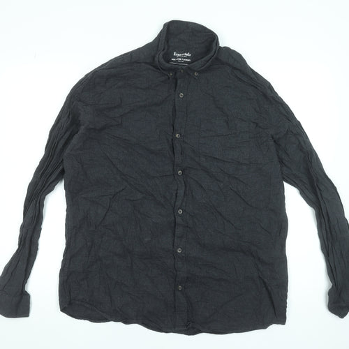 Jack & Jones Men's Grey Flannel Button-Up Shirt Size 2XL Regular Fit
