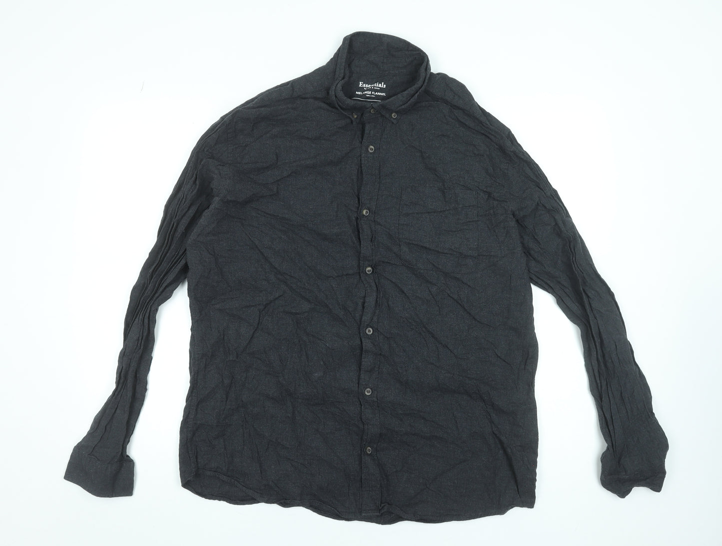 Jack & Jones Men's Grey Flannel Button-Up Shirt Size 2XL Regular Fit