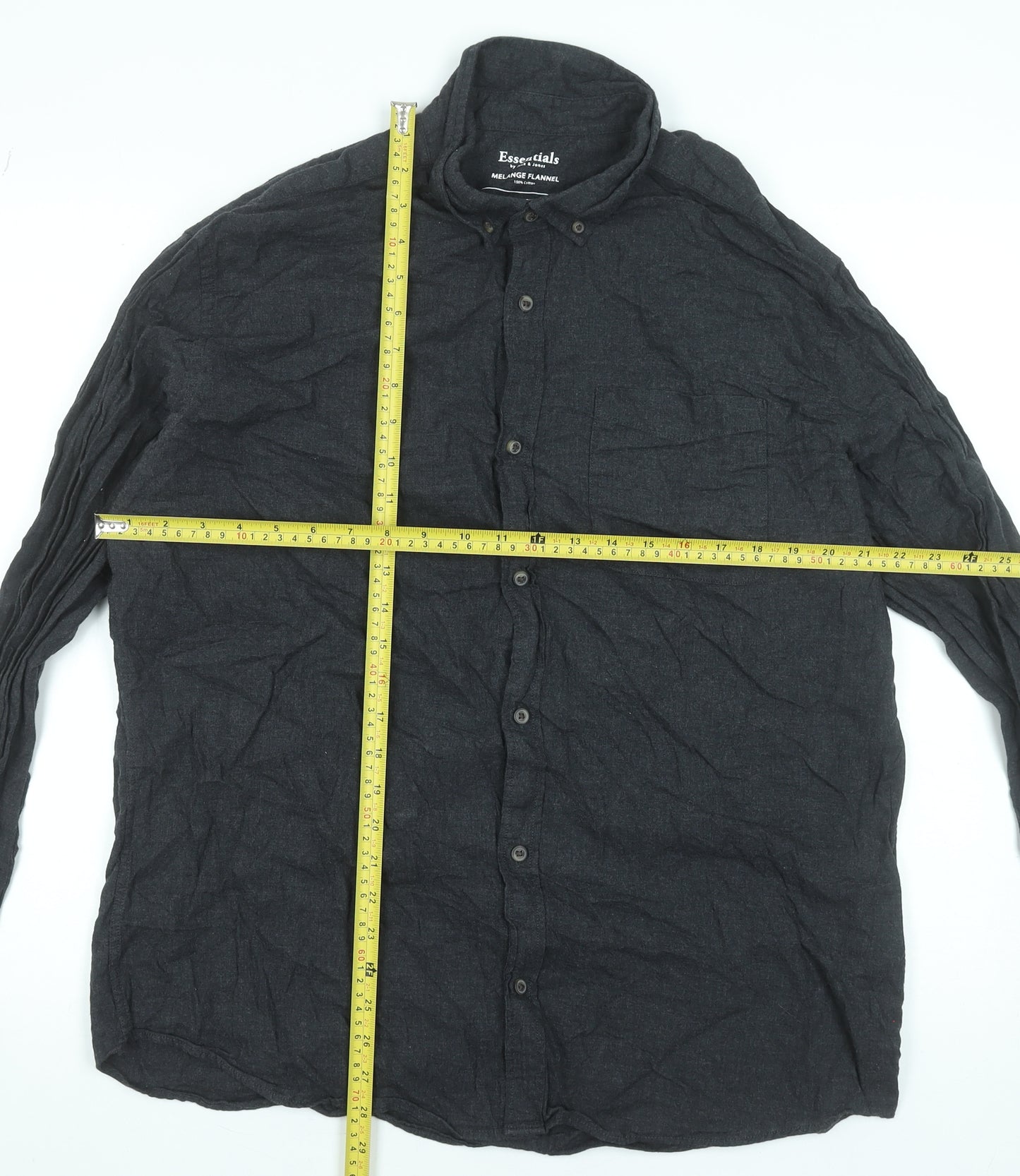 Jack & Jones Men's Grey Flannel Button-Up Shirt Size 2XL Regular Fit