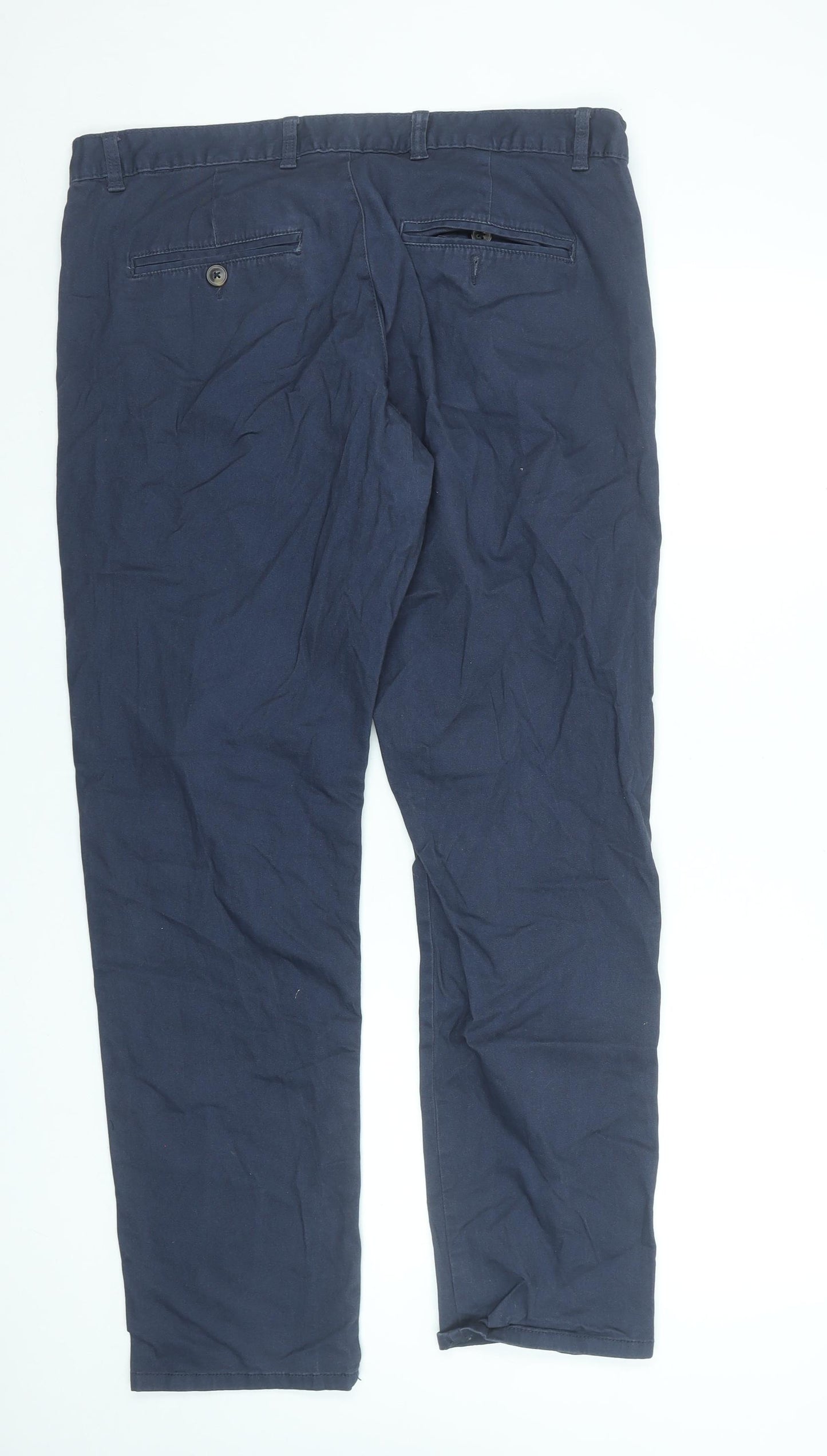 Avenue Men's Navy Blue Chino Trousers 38in Waist Cotton Blend