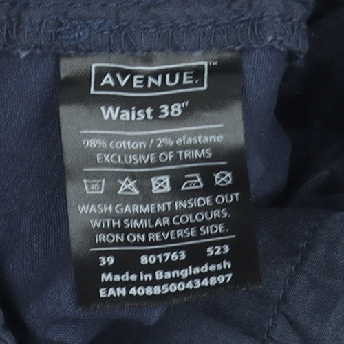 Avenue Men's Navy Blue Chino Trousers 38in Waist Cotton Blend