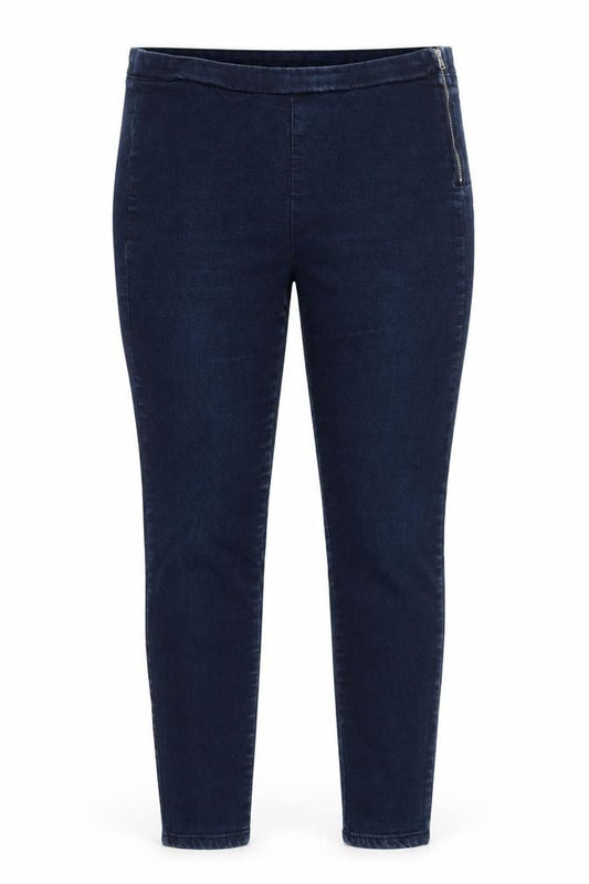 Front view of Savida Women’s Blue Slim Fit Jegging Jeans, size UK 12, Zip Detail