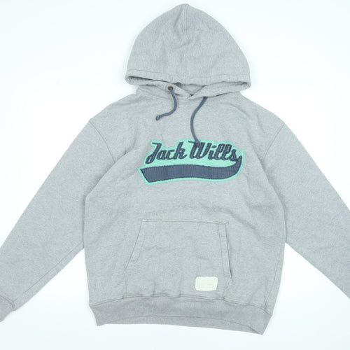 Jack Wills Men's Grey Pullover Hoodie Medium Embroidered Logo