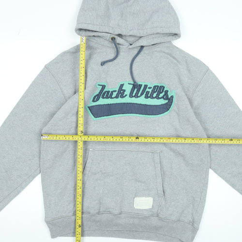 Jack Wills Men's Grey Pullover Hoodie Medium Embroidered Logo