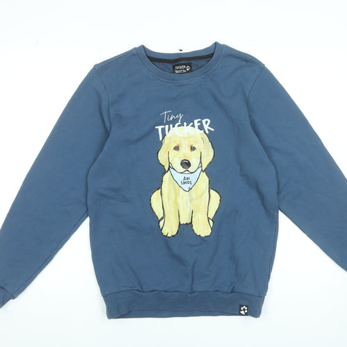 Tucker Budzyn Women's Blue Cotton Pullover Sweatshirt Size S Dog Print