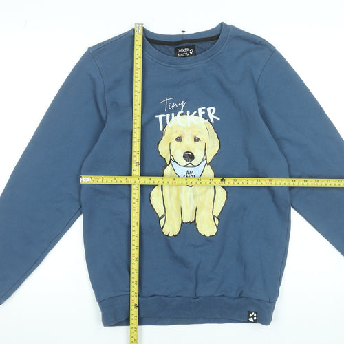 Tucker Budzyn Women's Blue Cotton Pullover Sweatshirt Size S Dog Print