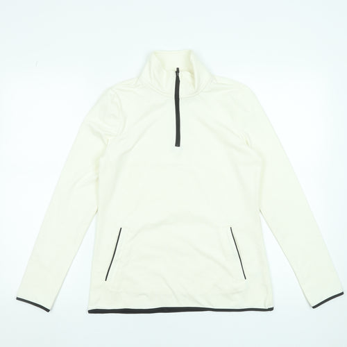 Souluxe Women Ivory High Neck 1/4 Zip Long Sleeve Activewear Top S