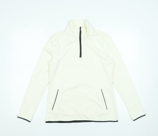 Souluxe Women Ivory High Neck 1/4 Zip Long Sleeve Activewear Top S