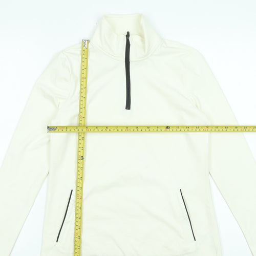 Souluxe Women Ivory High Neck 1/4 Zip Long Sleeve Activewear Top S