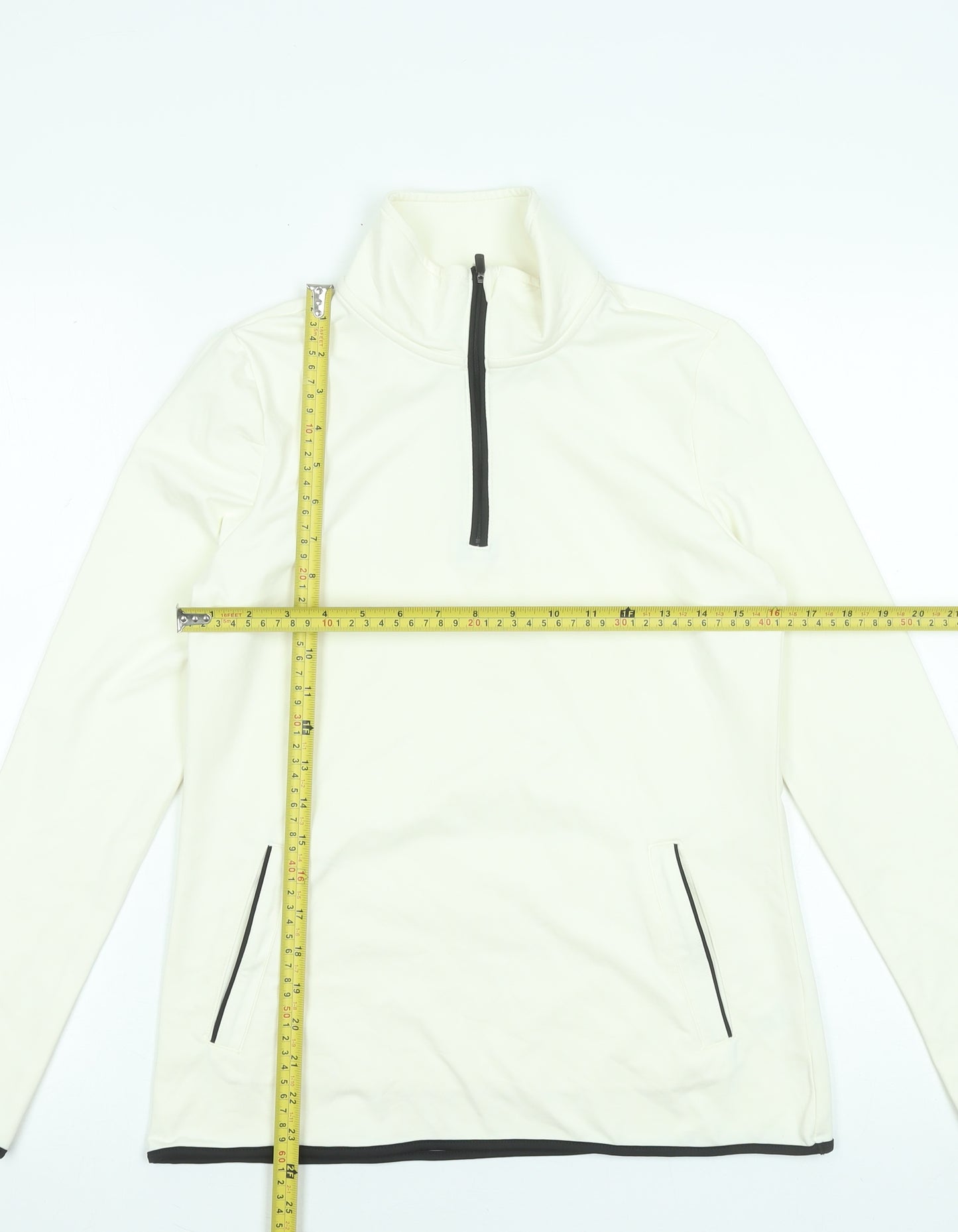 Souluxe Women Ivory High Neck 1/4 Zip Long Sleeve Activewear Top S