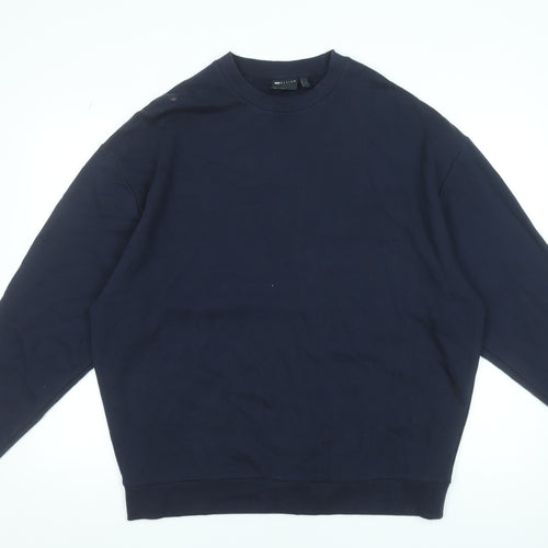 ASOS DESIGN Men’s Navy Blue L Pullover Cotton Sweatshirt Crew Neck