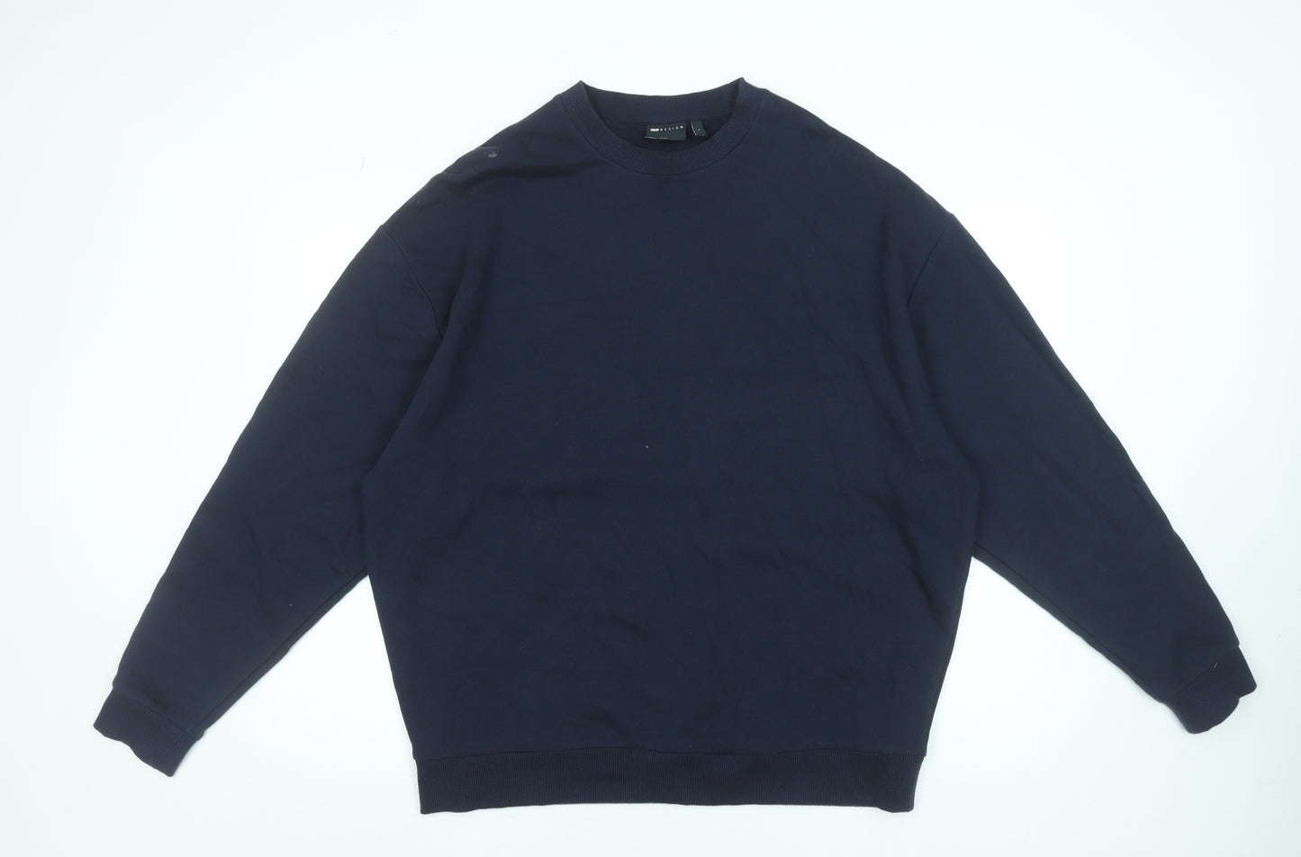 ASOS DESIGN Men’s Navy Blue L Pullover Cotton Sweatshirt Crew Neck