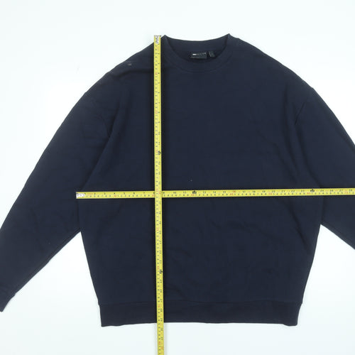 ASOS DESIGN Men’s Navy Blue L Pullover Cotton Sweatshirt Crew Neck
