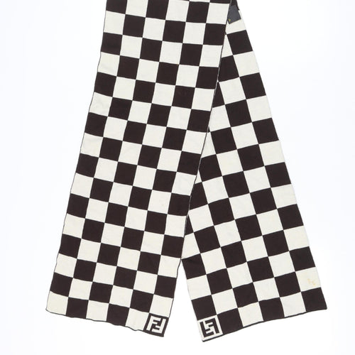Fendi Women’s Black & White Wool Rectangle Scarf Check Pattern Made in Italy