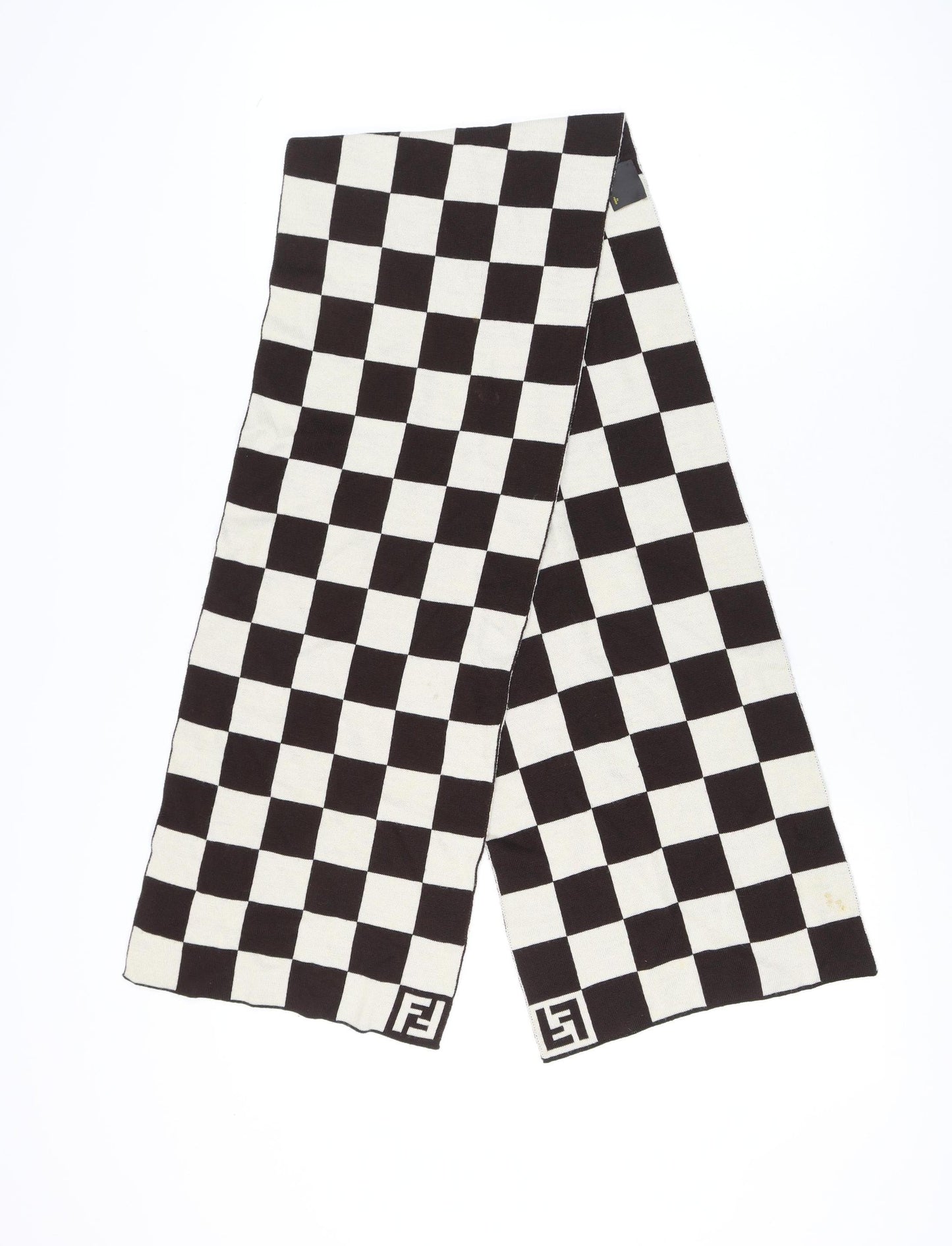 Fendi Women’s Black & White Wool Rectangle Scarf Check Pattern Made in Italy