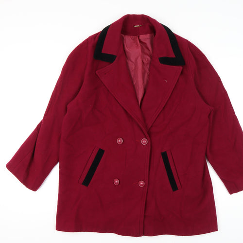Vintage Women's Red Wool Pea Coat Size 16 Double-Breasted UK