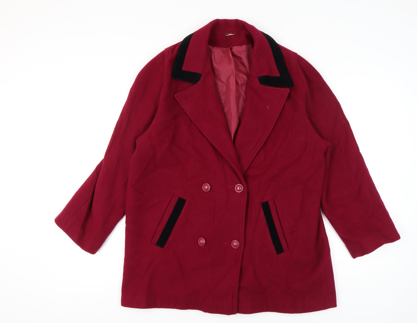 Vintage Women's Red Wool Pea Coat Size 16 Double-Breasted UK