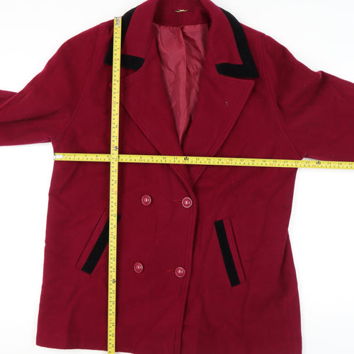 Vintage Women's Red Wool Pea Coat Size 16 Double-Breasted UK