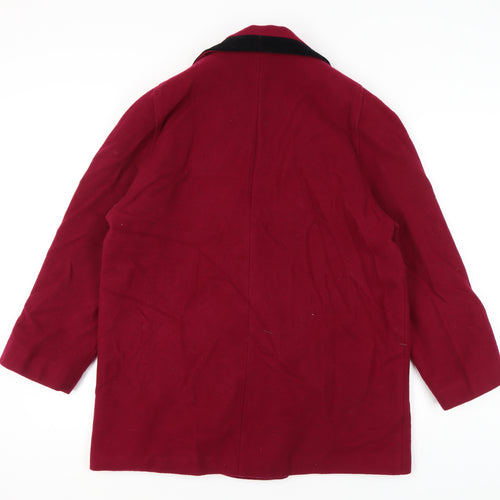 Vintage Women's Red Wool Pea Coat Size 16 Double-Breasted UK