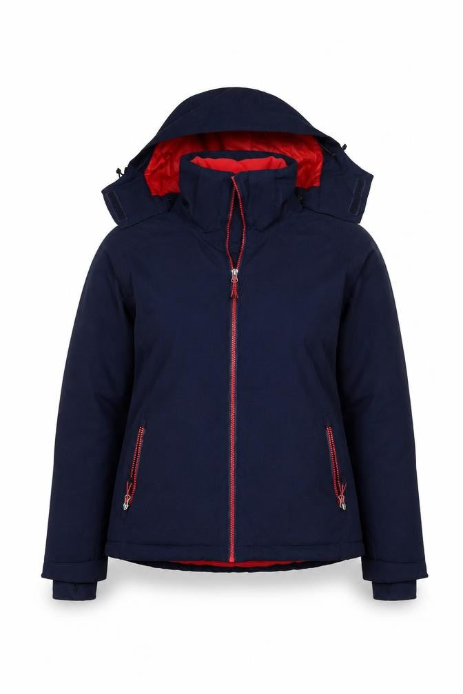 Front view of Crivit Women’s Blue Hooded Puffer Jacket, size UK 12, Water Resistant