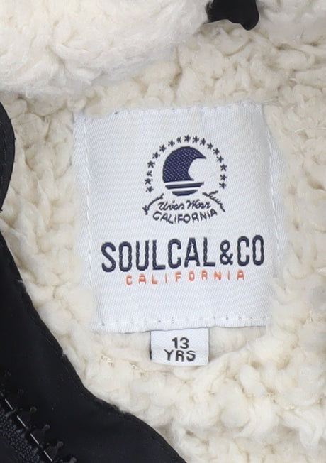 SoulCal & Co Boys Black Hooded Puffer Jacket 13 Years Winter Coat