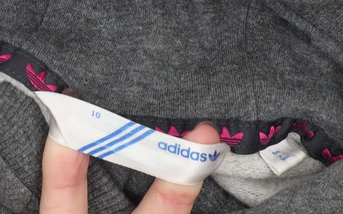 Adidas Women Grey Pullover Hoodie Size 10 Cotton Blend Logo Print