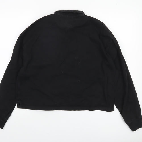 Tommy Jeans Women Black Cotton Henley Sweatshirt L Logo Pullover