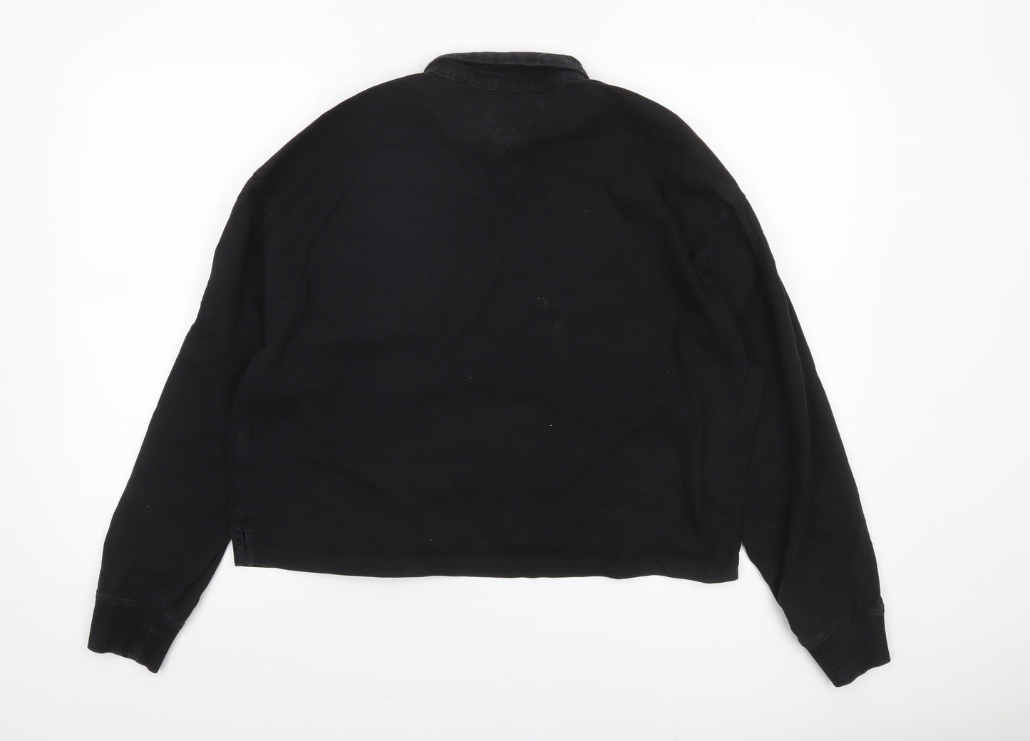 Tommy Jeans Women Black Cotton Henley Sweatshirt L Logo Pullover