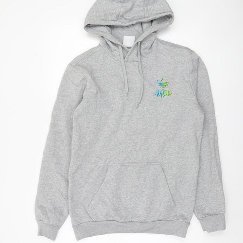 Adidas Men's Grey Pullover Hoodie S Logo Graphic Fleece Sweatshirt
