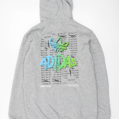 Adidas Men's Grey Pullover Hoodie S Logo Graphic Fleece Sweatshirt
