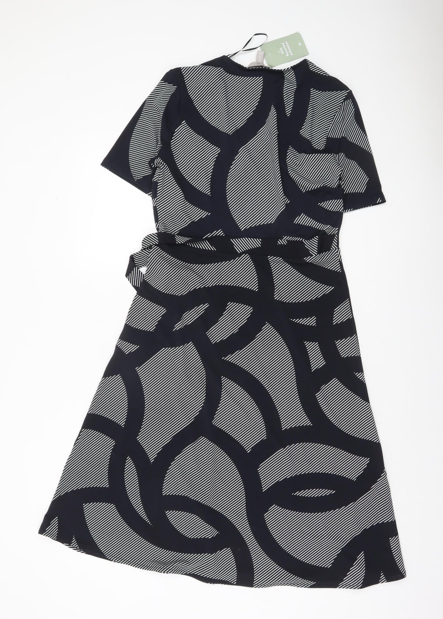 H&M Women’s Black Geometric Wrap Dress Size 12 Short Sleeve V-Neck
