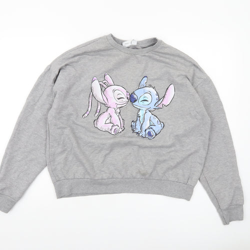 Disney Women’s Grey Stitch Sweatshirt Size 12/14 Crew Neck Pullover