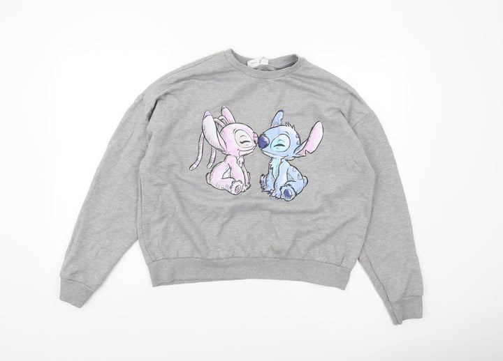 Disney Women’s Grey Stitch Sweatshirt Size 12/14 Crew Neck Pullover