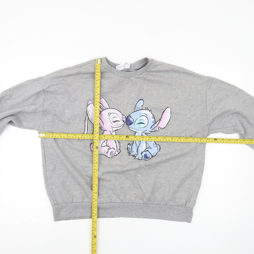 Disney Women’s Grey Stitch Sweatshirt Size 12/14 Crew Neck Pullover
