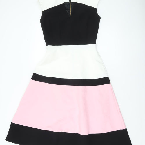 Eden Row Women's Black White Pink Fit & Flare Sleeveless Knee Dress Size 8