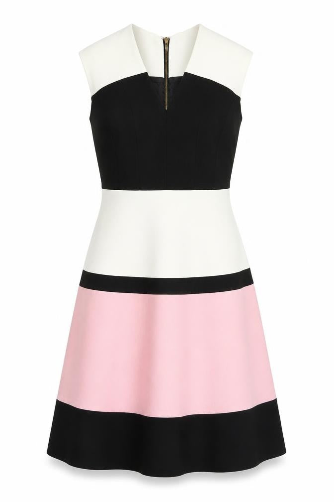 Eden Row Women's Black White Pink Fit & Flare Sleeveless Knee Dress Size 8