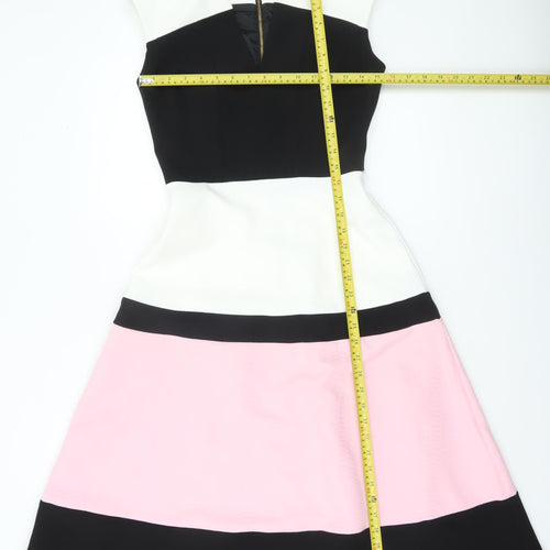 Eden Row Women's Black White Pink Fit & Flare Sleeveless Knee Dress Size 8