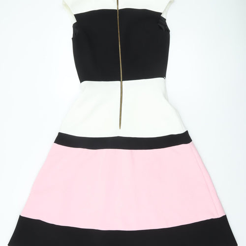 Eden Row Women's Black White Pink Fit & Flare Sleeveless Knee Dress Size 8